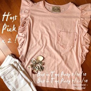 NWOT, Deja Vu Sleeveless Ruffled Cotton Tee